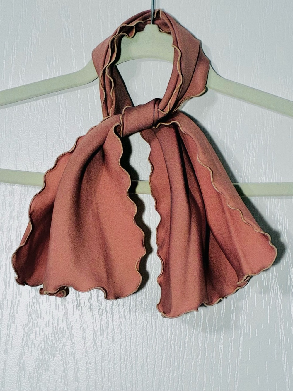 Vintage Ruffle Edge Crepe Rectangular Scarf 30”L Blush Pink